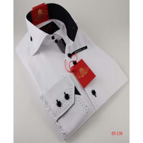 Axxess White / Black Handpick Stitching 100% Cotton Dress Shirt 05-130